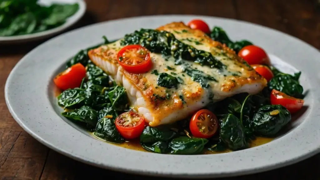 Baked Haddock with Spinach and Tomatoes