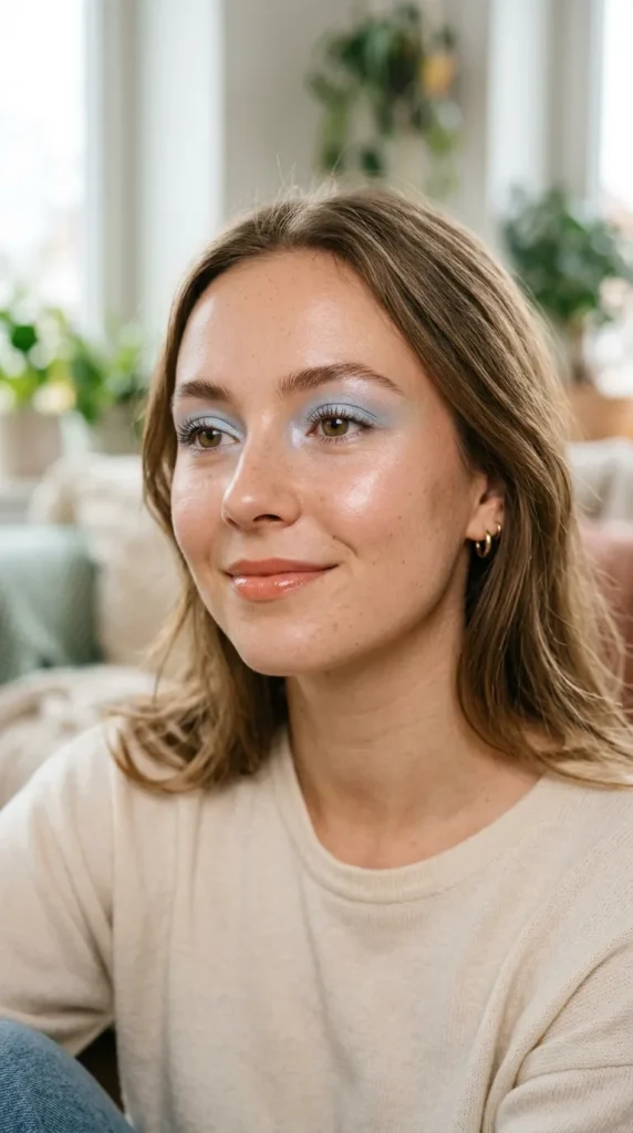 Soft Pastel Blue Glow Skin Look