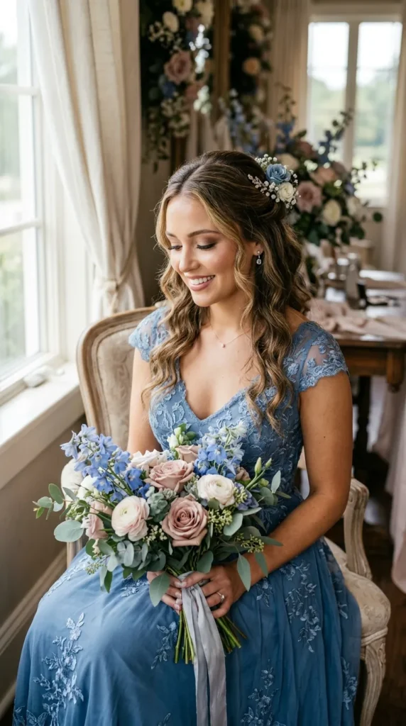 Elegant Bridal Blue Dress Makeup
