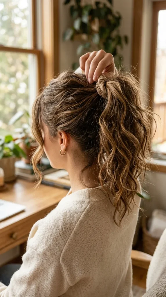 Gather Hair into a High Ponytail